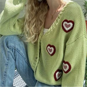 Heart Pattern Drop Shoulder Cardigan